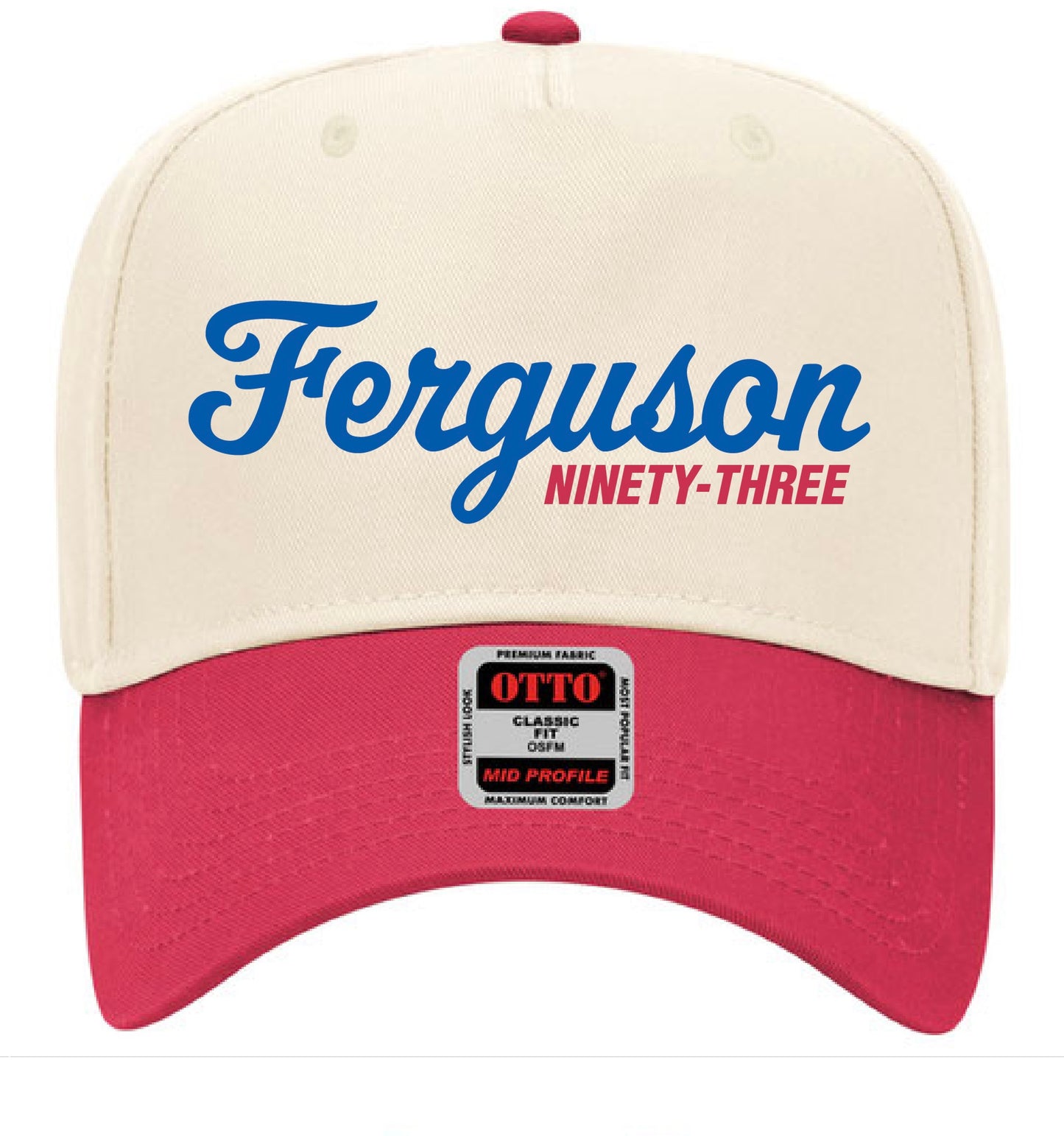 Embroidered tan and red trucker hat